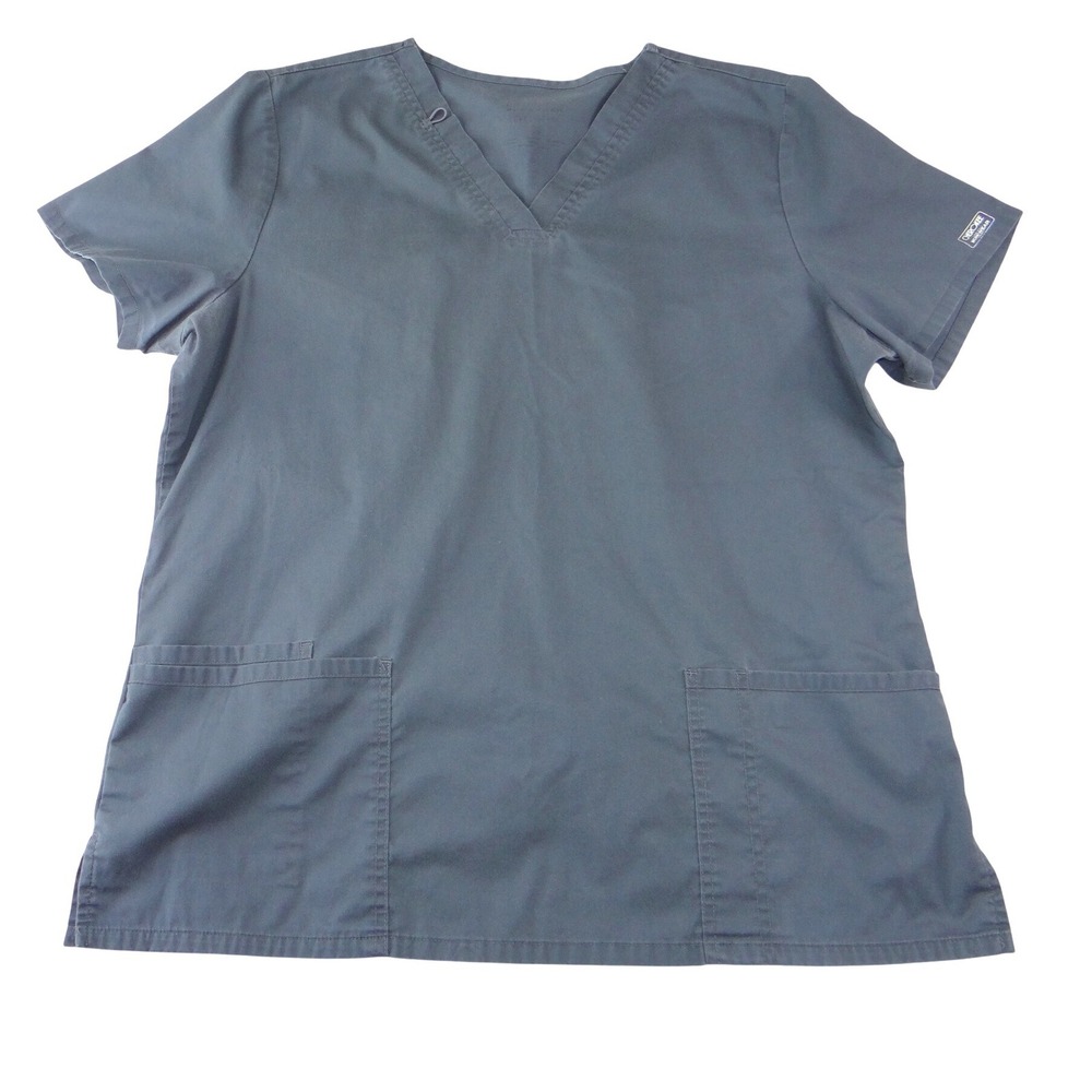 Cherokee Workwear Womens V-Neck Scrub Top Dark Gray Pockets Size XL